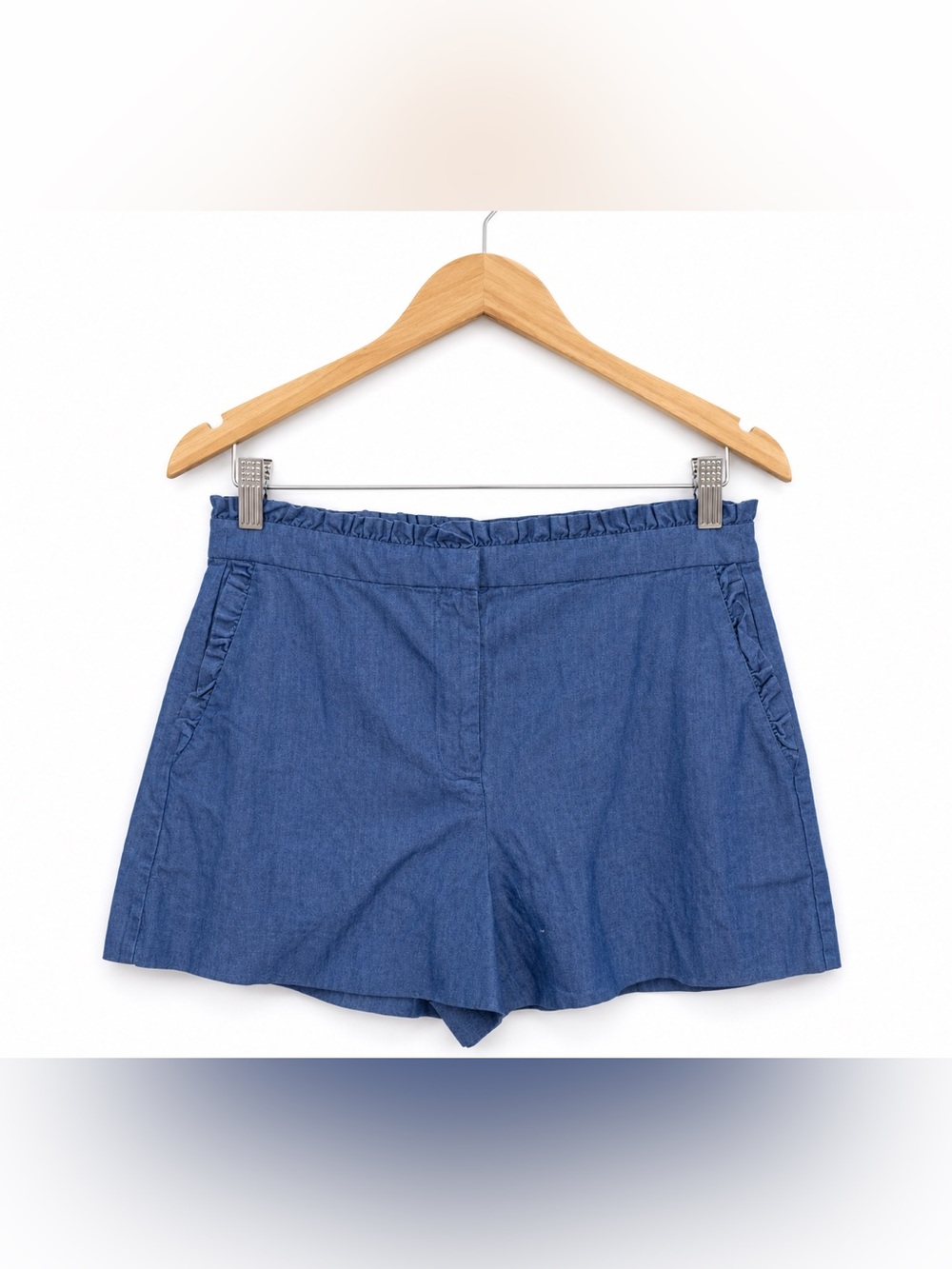 J. Crew Indigo Chambray High-Waist Shorts Size 6 Coastal Cottagecore Summer Chic